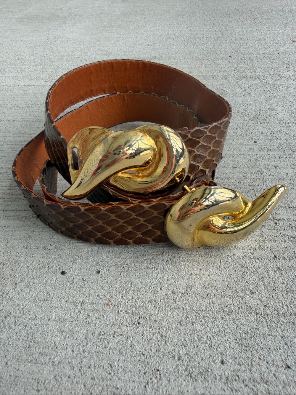 Vintage Morris Moskowitz MM Genuine Snakeskin Leather Buckle Brown 30.5”